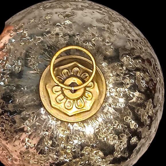 Large Silver Crackle Glass Christmas Ornament Round Kugel Style 4" Set Of Three - Picture 7 of 8